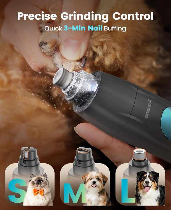 Oneisall Professional 4-In-1 Dog Grooming Kit with LED Light | Quiet Clippers & Nail Grinder, Cordless, 3.7 Hrs Runtime, LED Display, Safe for Paws, Face, Ears & Body5