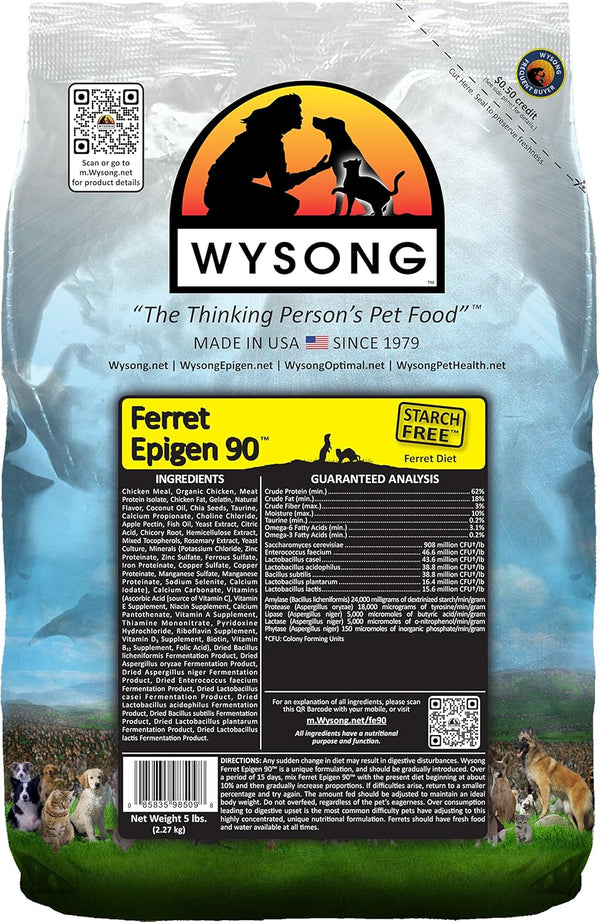 Wysong Ferret Epigen 90 - Starch Free Dry Natural Food for Ferrets, Brown, Model Number: WDFE9051