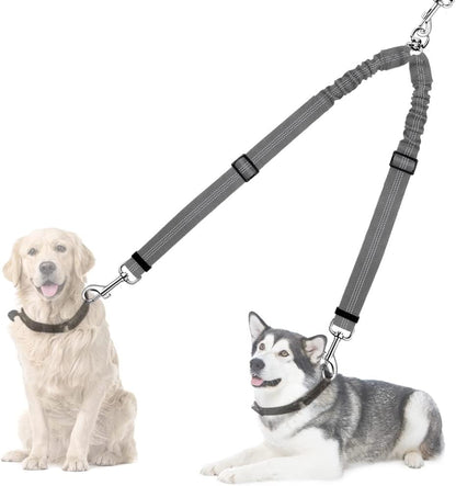 AUTOWT Double Dog Leash, No Tangle 360°Swivel Rotation Reflective Lead Attachment Adjustable Length Dual Two Dogs Lead Splitter, Comfortable Shock Absorbing Walking Training for 2 Dogs10