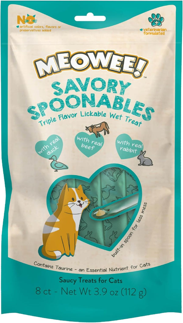 MEOWEE! Savory Spoonables Variety Pack, 12 Count Tube, Triple Flavor Squeezable Lickable Wet Treats for Cats with Built-In Spoon for Less Mess20