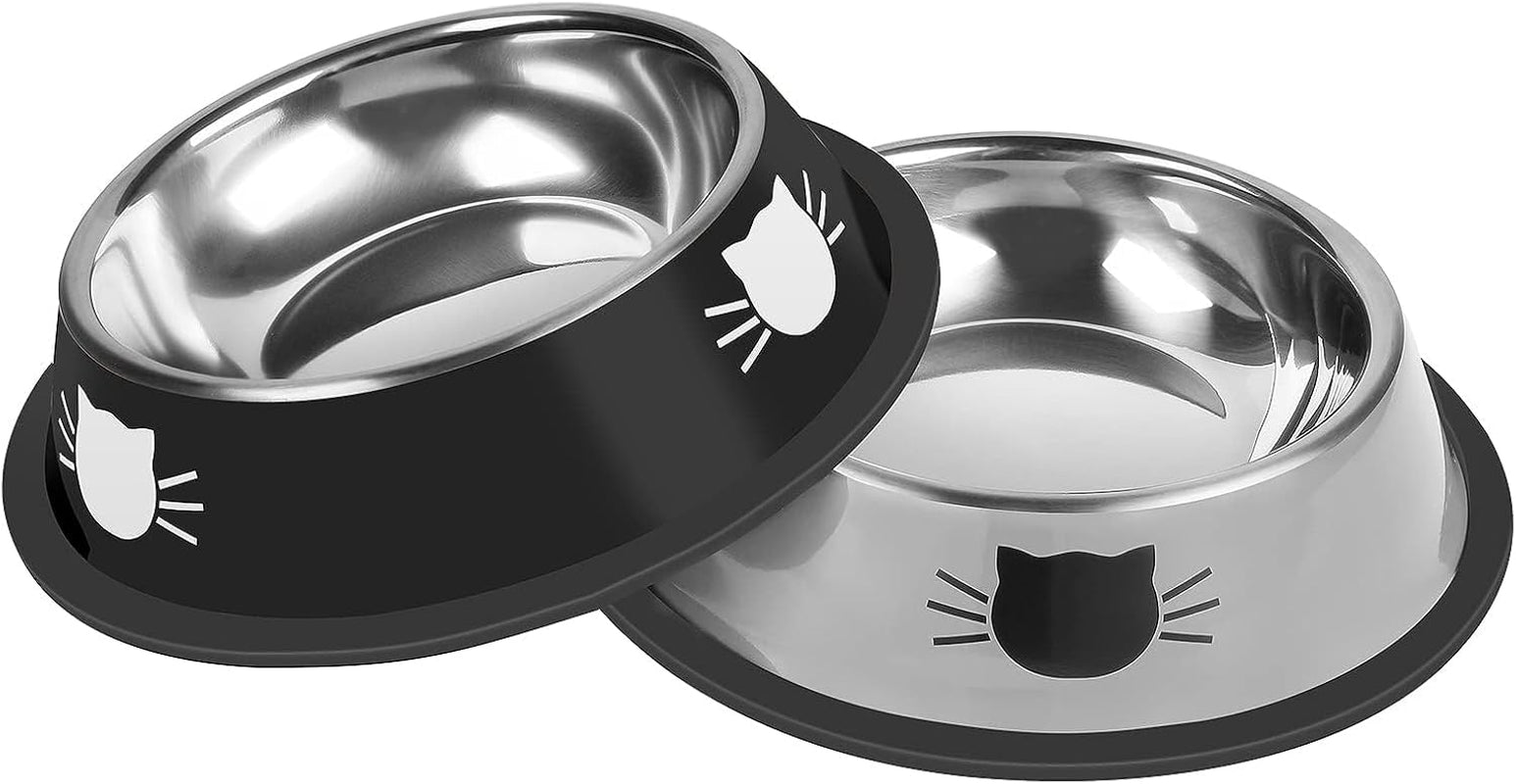 serentive-2-pcs-non-slip-stainless-steel-small-cat-food-bowls-unbreakable-thicken-7-oz-cat-dishes-indoor-removable-rubber-base-easily-clean-lovely-color