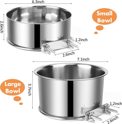 Dog Crate Water Bowl, 2 Pcs Stainless Steel Large Dog Bowls 40Oz & 60Oz, Durable Anti-Spill Pet Metal Bowls for Cage Kennel Crate, Hanging Water/Food Bowl for Medium & Large Dogs2