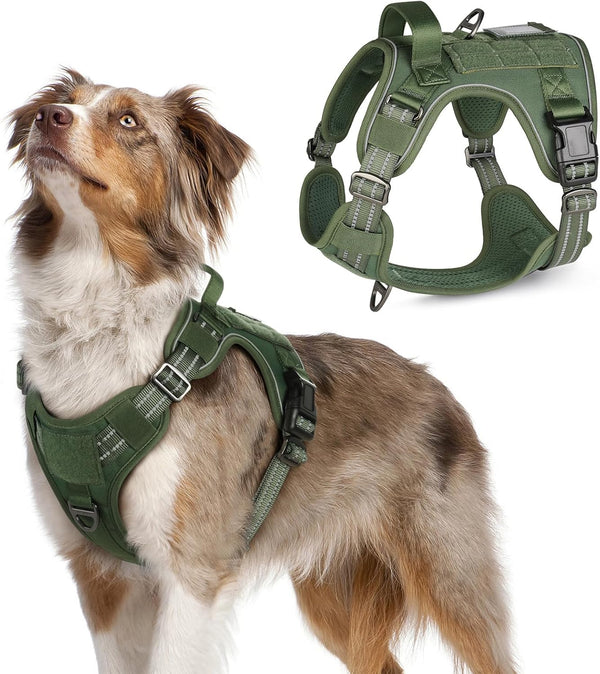 Rabbitgoo Tactical Dog Harness for Large, No Pull Military Service Vest | Molle & Handle, Heavy Duty, Adjustable, Reflective Straps, Easy Control for Training Walking, Black, Large24