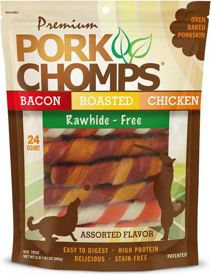 Pork Chomps Roasted Pork Skin Dog Chews, 6 Inch Twists, 15 Count - Long-Lasting Treats for Dogs - High Protein, Rawhide-Free, Low Fat, Healthy & Delicious Chews16