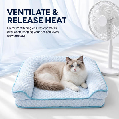 Cooling Cat Bed for Indoor Cats, 19.7 X 15.8 in Supportive Pet Sofa with Egg-Crate Foam, Breathable Cool-Touch Fabric, Washable Bolster Bed for Cats and Small Dogs4