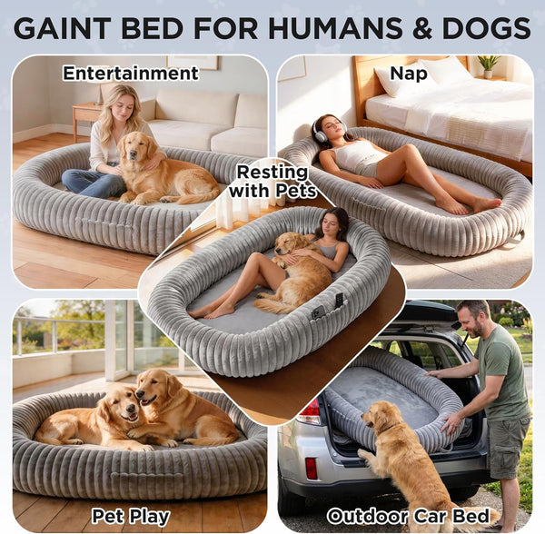Oversized Human Dog Bed for Large Breed Dogs, 77.5X61.8X9.8 Inch Extra Large Plush Orthopedic Bed with Washable Removable Cover, Non-Slip Bottom, Soft Plush Shared Bed for Bedroom Living Room7