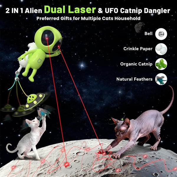 ORSDA Laser Cat Toys for Indoor Cats, 2 in 1 Interactive Automatic Dual Laser & Catnip UFO Dangler for Kitten Toys, Truly Random Trajectory Radar Motion-Activated, Rechargeable 4 Modes, Clamp Design2