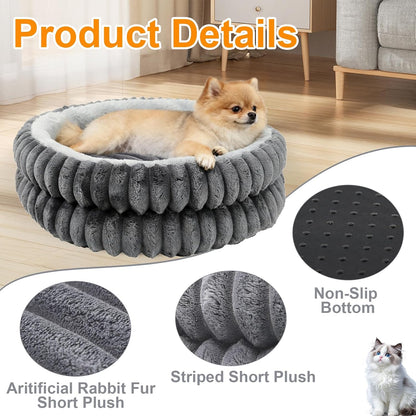 Cat Beds for Indoor Cats,Washable round Donut Dog Bed(Grey,S) | Cute Fluffy Puppy Dogs Beds for Small Dogs Cat Bed with Anti-Slip Bottom,Round Dog Cat Beds for Indoor Cats2