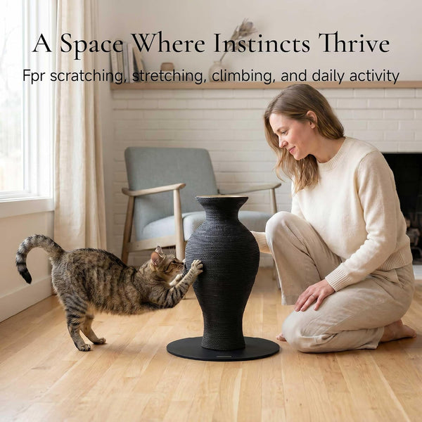 Furrytail Cat Scratching Post for Indoor Cats, Neck Vase Cat Scratcher with Paper Rope, Modern Aesthetic Cat Tree, Cute Decorative Cat Furniture, Unique Cat Scratcher, 22'', Black2