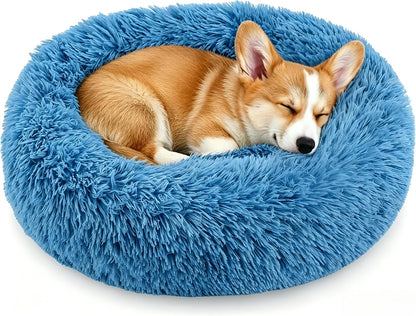Calming Donut Dog and Cat Bed for Indoor Cats, Anti-Anxiety round Fluffy Soft Washable Small Pet Bed for Puppy and Kitten, Warming Comfortable Luxury Anti-Slip Waterproof Mute Base 20In Gray17