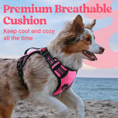 Rabbitgoo Large Dog Harness, Easy Wear with 3 Buckles and Lift Handle | No Pull with Front Clip for Walking, Adjustable Soft Padded, Reflective, Easy Control, Pink, Large7