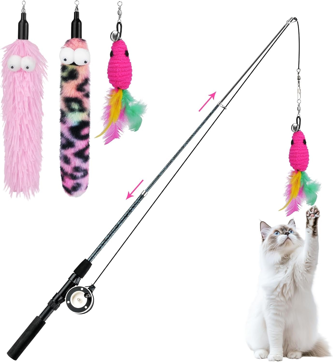 pawaboo-cat-feather-toys-4-pack-interactive-cat-feather-teaser-wand-toys-retractable-fishing-pole-wand-catcher-exerciser-with-refill-fish-dragonfly-worm-with-bells-fun-cat-kitten-kitty-playing-toy