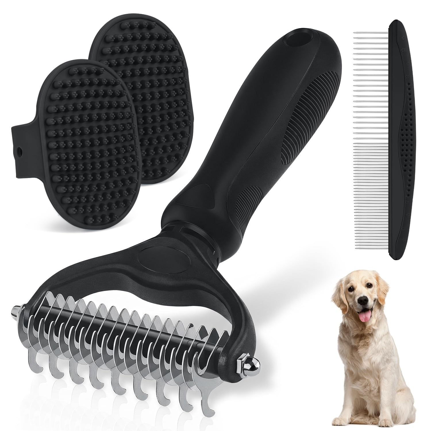 double-sided-pet-grooming-rake-4-in-1-professional-pet-grooming-kit-deshedding-dematting-tool-for-dogs-cats-extra-wide-grooming-brush-deshedder-comb-for-long-short-haired-pets-blue-kit-4pcs