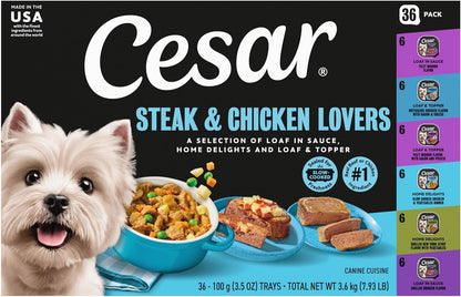 Cesar Wet Dog Food, Steak Lovers Variety Pack, 3.5 Oz, 36 Count | Real Meat #1 Ingredient, Easy Peel Trays, 100% Complete & Balanced, No Fillers, No Added Sugar, No Artificial Flavors15