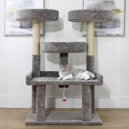 Prestige Cat Trees 46″ XXL Heavy Duty Cat Tree – Extra-Large, Sturdy Indoor Cat Tower with Multiple Perches, Sisal Scratch Posts & Solid Wood Base (Gray)1