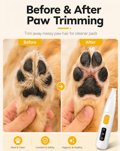 FURBONA Dog Paw Trimmer, 18Mm Quiet Dog Hair Trimmer with LED Light | 18Mm Wide Blade for Paws, Face, Ears and Rump, LED Light, 35Db Quiet Pet Grooming, IPX4 Water-Resistant, USB Rechargeable3