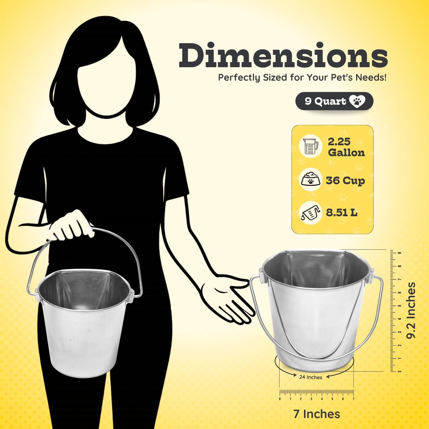 9-quart-stainless-steel-flat-side-bucket-2-25-gal-durable-heavy-duty-food-water-feeding-pails-for-dog-goat-sheep-horse-fits-kennel-cage-critter-crate-hanging-pet-pail-multipurpose
