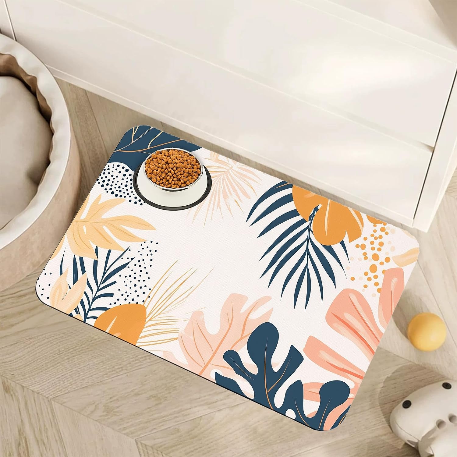 cute-strawberry-flower-dog-cat-food-mat-pink-absorbent-pet-feeding-mat-with-rubber-backing-non-slip-water-bowl-placemat-indoor-pet-accessories-supplies-12x20