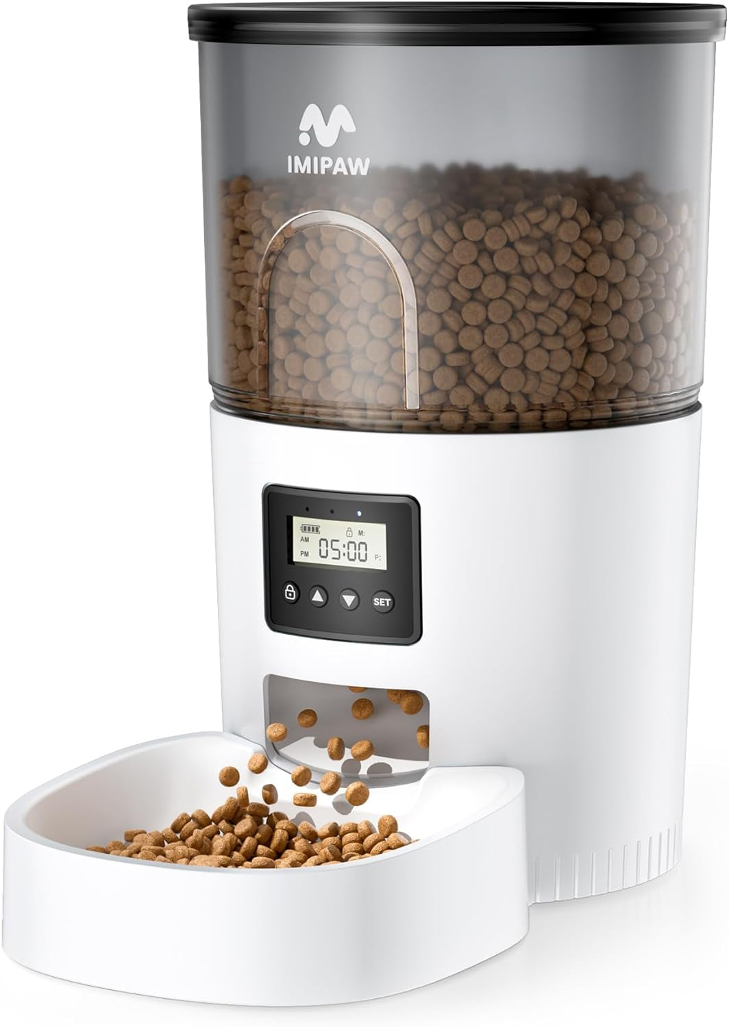 imipaw-automatic-cat-feeders-timed-cat-dry-food-dispenser-with-desiccant-bag-dual-power-supply-programmable-portion-size-6-meals-20-portions-per-day-auto-pet-feeder-for-cats-and-small-dog-white