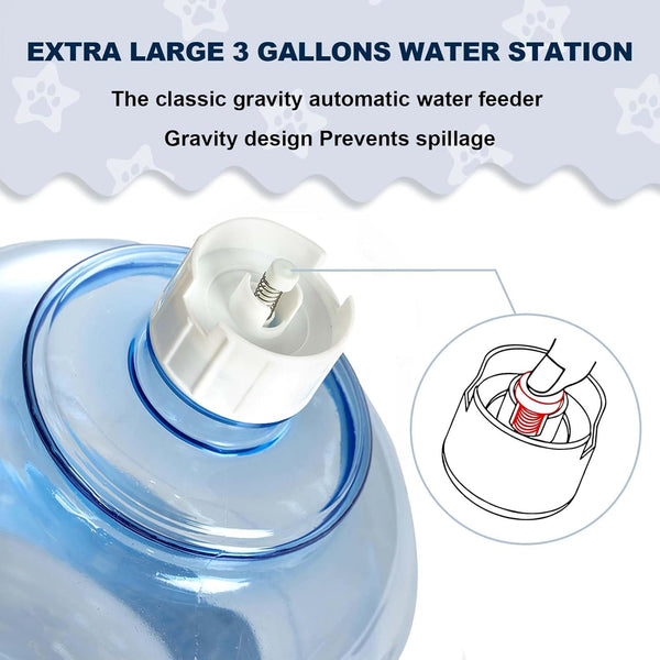 3 Gallon Large Dog Water Dispenser, Automatic Gravity Pet Waterer Station for Large Dogs and Multiple Pets, Indoor/Outdoor Dog Water Bowl with Anti-Slip Base, Bpa-Free, Grey4