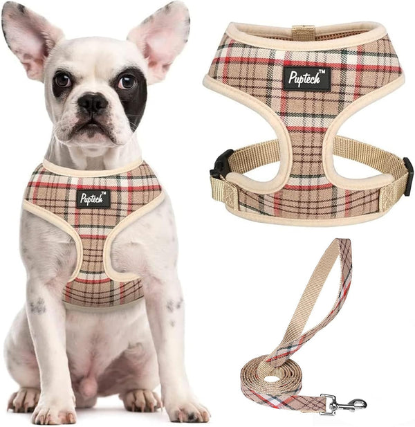 PUPTECK Soft Mesh Dog Harness Small Sized and Leash Set Pet Puppy Cat Comfort Padded Vest No Pull Harnesses, Beige, S30