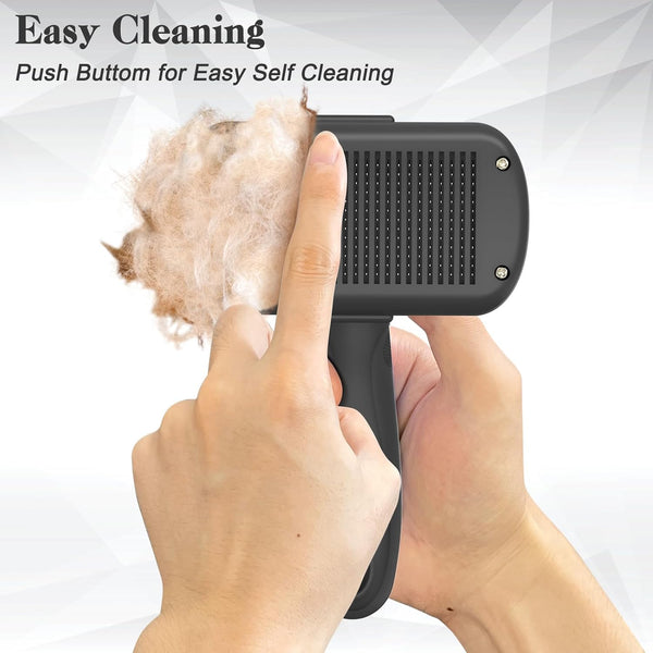 Dipoo Self Cleaning Shedding Brush - Skin Friendly Grooming Tool for Dogs, Cats, and Puppies, Deshedding and Hair Removal for Long and Short Haired Pets, Black3