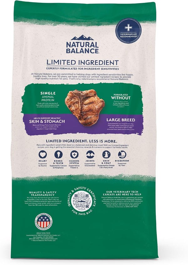 Natural Balance Limited Ingredient Large Breed Dry Dog Food - Complete Nutrition for Large Breeds - Wholesome Grains Brown Rice Recipe - Limited Ingredient Formula - 26 Lb - Lamb & Brown Rice10