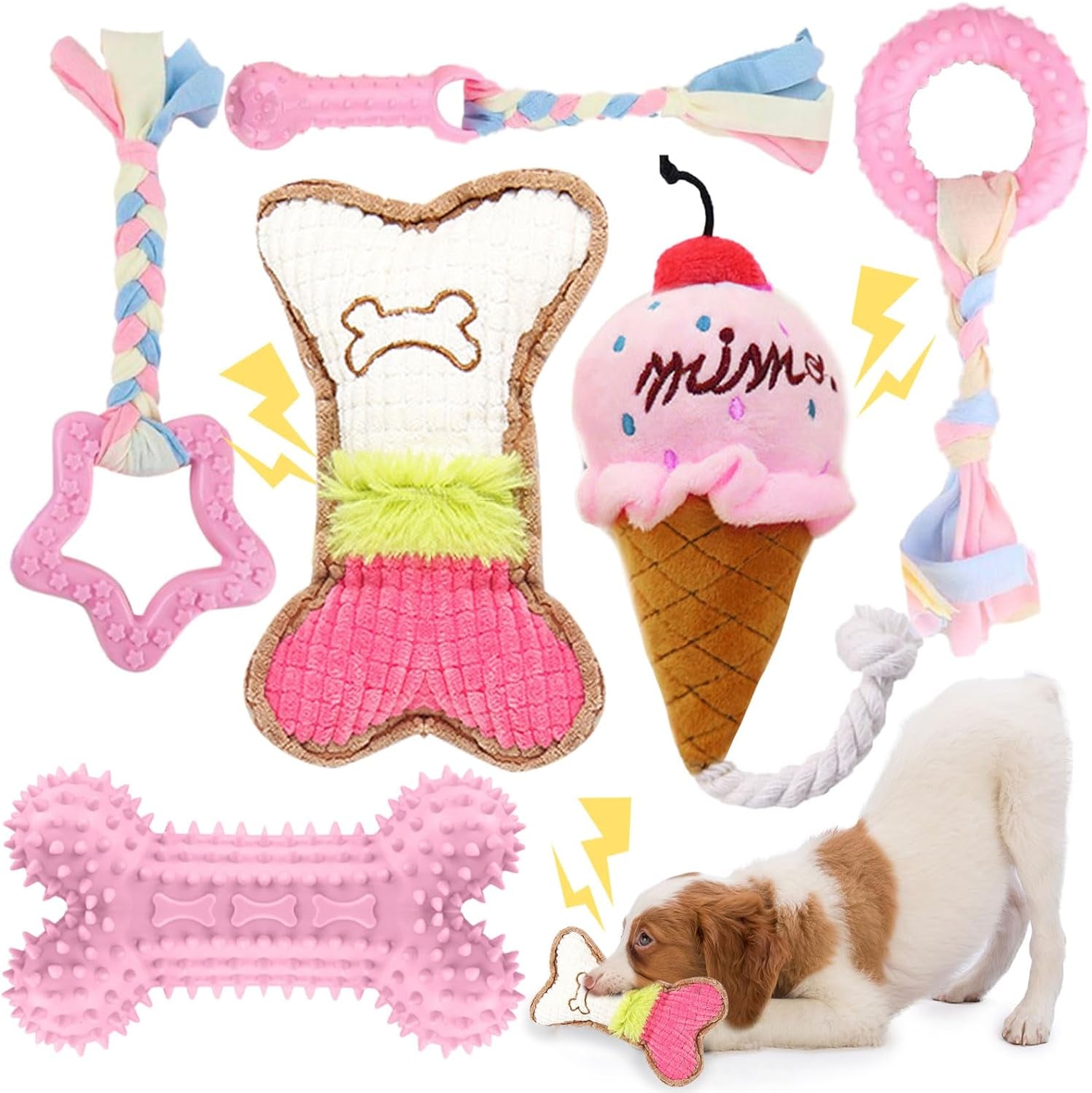 baejmjk-6-pack-puppy-teething-toys-pink-small-breed-dog-chew-toys-with-rope-cute-soft-rubber-puppy-toys-set-for-cleaning-teeth-interactive-pet-doggy-bone-toys