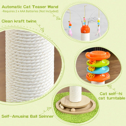 YARUOMY Tall Cat Scratching Post，40'' Cat Scratcher Tree Cat Toys for Indoor Cats with Cat Toys 4-Tier Roller Track，Automatically Rotating Cat Teaser Wand，Hanging Balls for Kittens Adults Cats5