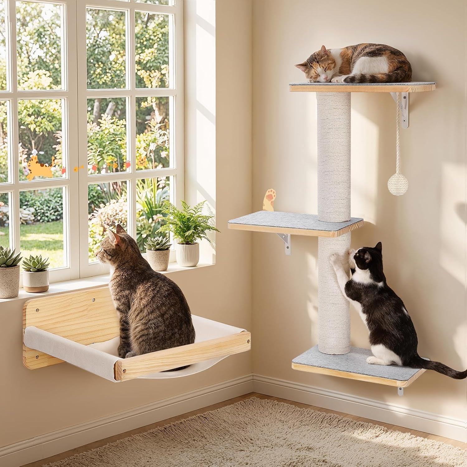 wall-mounted-cat-shelves-set-with-hammock-sisal-scratching-posts-3-wooden-steps-space-saving-cat-tree-for-indoor-cats-up-to-30-lbs