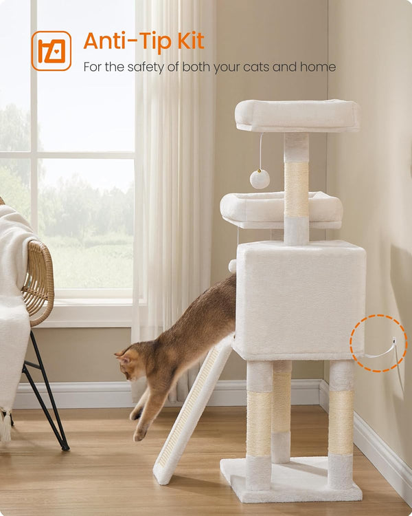 Feandrea Cat Tree, 45.3-Inch Cat Tower, Plush Condo Scratching Post, White | 45.3-Inch Cat Tower, Plush Condo with Scratching Post, Ramp, Perch, Spacious Cave, Cream White6