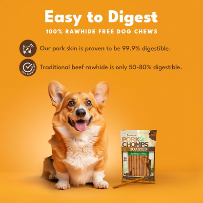 Pork Chomps Roasted Pork Skin Dog Chews, 5 Inch Mini Twists, 20 Count - Long-Lasting Treats for Dogs - High Protein, Rawhide-Free, Low Fat, Healthy & Delicious Chews2