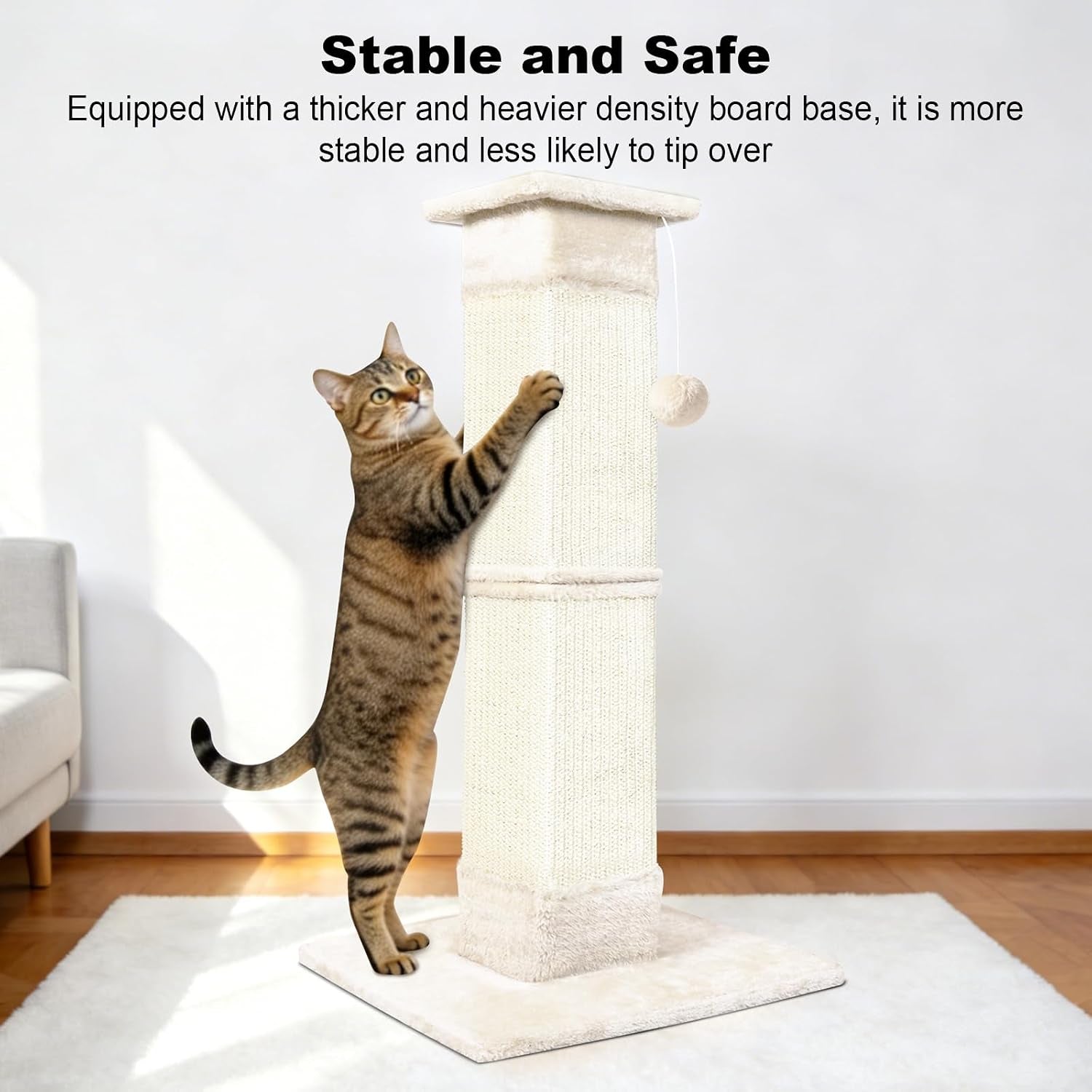 cat-scratching-post-33-inch-for-indoor-cats-sisal-cat-scratcher-vertical-posts-with-dangling-ball-high-cat-scratch-post-cat-tree-for-full-body-stretching-protect-your-furniture-beige-white
