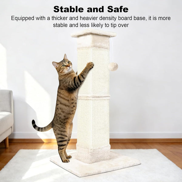 Cat Scratching Post 33 Inch for Indoor Cats, Sisal Cat Scratcher, Vertical Posts with Dangling Ball, High Cat Scratch Post, Cat Tree for Full-Body Stretching, Protect Your Furniture, Beige White7