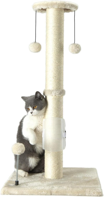 PEEKAB 32" Tall Cat Scratching Post Sisal Scratch Posts,With Hanging Ball and Self-Massage Brush Vertical Scratcher for Indoor Cats and Kittens Gray 32Inches9