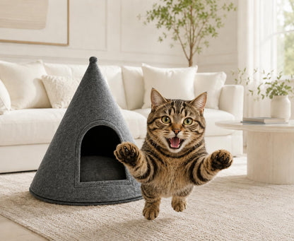 Cat Bed - Cat Cave Premium Felt Cat Bed Enclosure for Indoor Cats and Other Pets, Stylish Indoor Pet House, Dark Grey (Medium)4