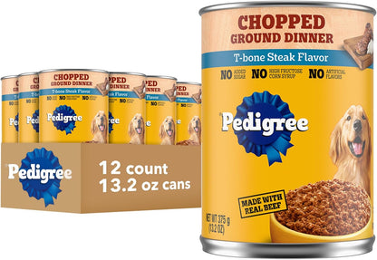 Pedigree Chopped Ground Dinner Wet Dog Food, Chicken, 13.2 Oz, 12 Count | 100% Complete & Balanced, Slow Cooked with Real Chicken, Supports Lean Muscles, Serve as Topper or Complete Meal20