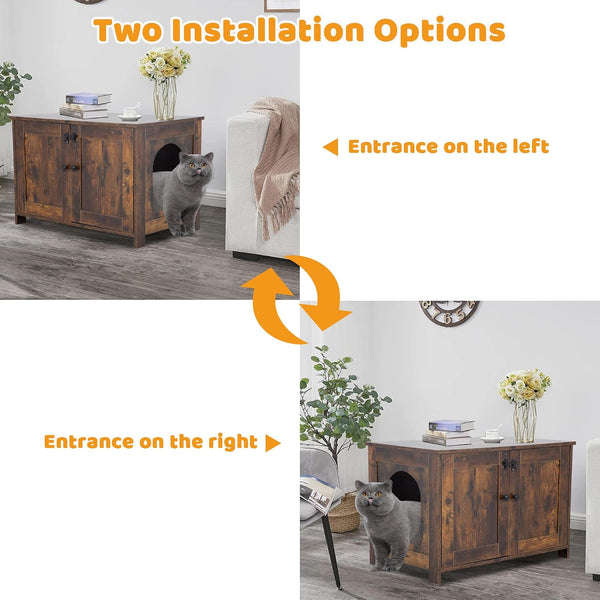 Cat Litter Box Enclosure Furniture, Wooden Cat Bathroom Furniture Storage Cabinet with Removable Divider, Fit Most Cats and Litter Box4