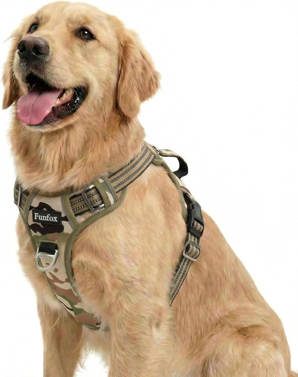 Funfox Dog Harness Medium Sized Dog, Vertical Handle Easy Control, No Pull Pet Vest Adjustable with 2 Leash Clips, Soft Material, Reflective Safe Night Walking for Small Medium Large Breed, Black, M58