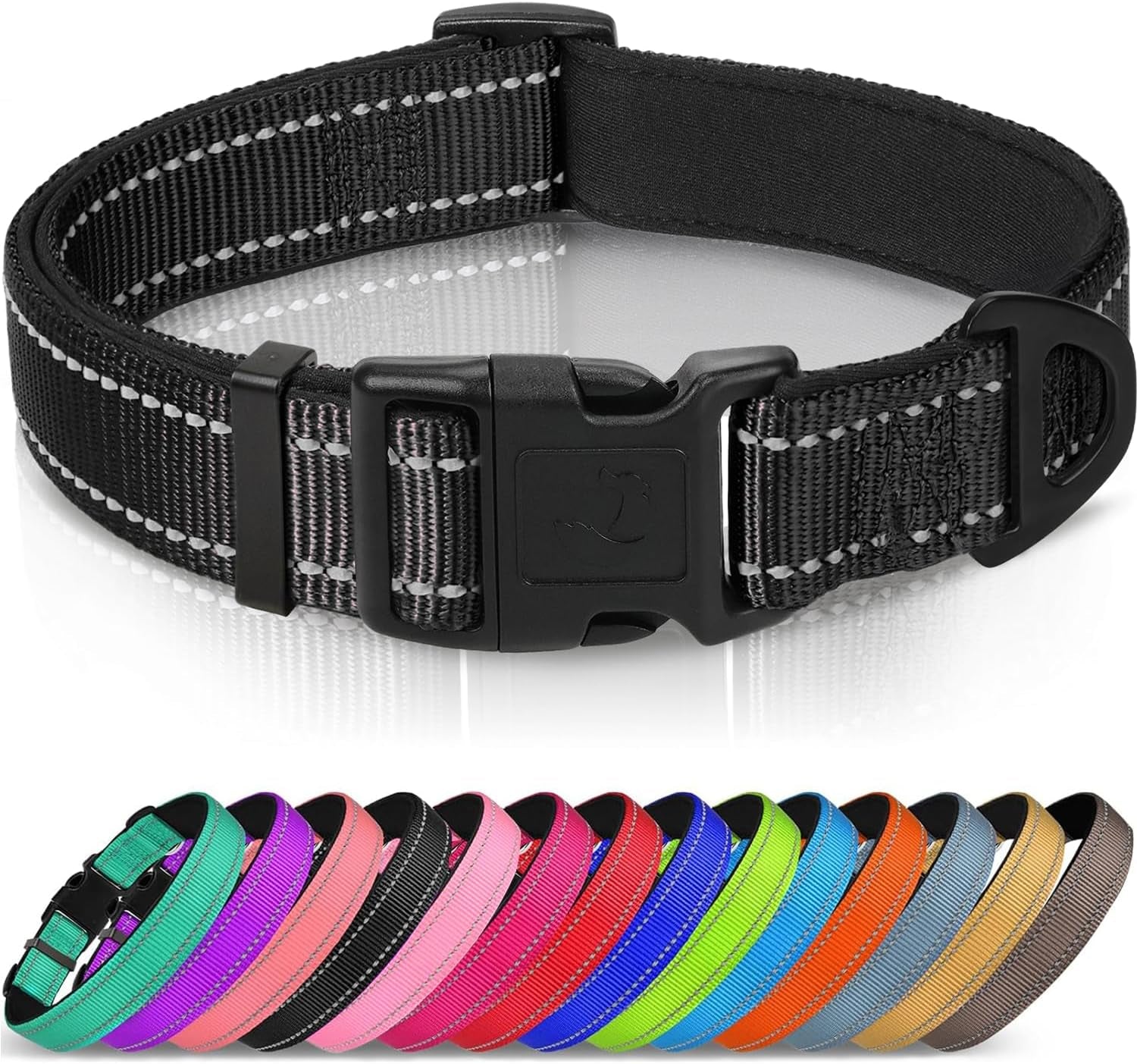 joytale-reflective-dog-collar-adjustable-neoprene-padded-teal-l-breathable-nylon-for-large-dogs-no-chafing-on-walks-and-outdoor-hikes-tear-resistant-webbing-metal-d-ring-night-safety