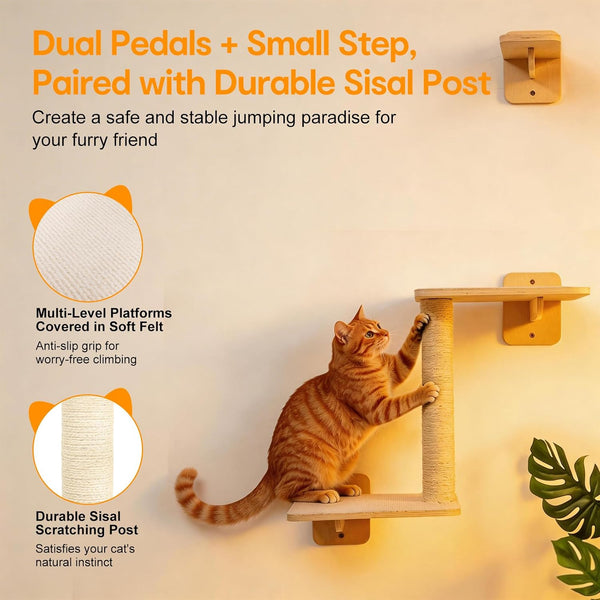 8-In-1 Cat Wall Shelves for Large Cats, Wall Mounted Cat Furniture with Feeding Station&Extra Wide Hammock, Heavy Duty Cat Climber for Indoor Cats to Sleep Play & Eat, 44Lbs Capacity, Wood7