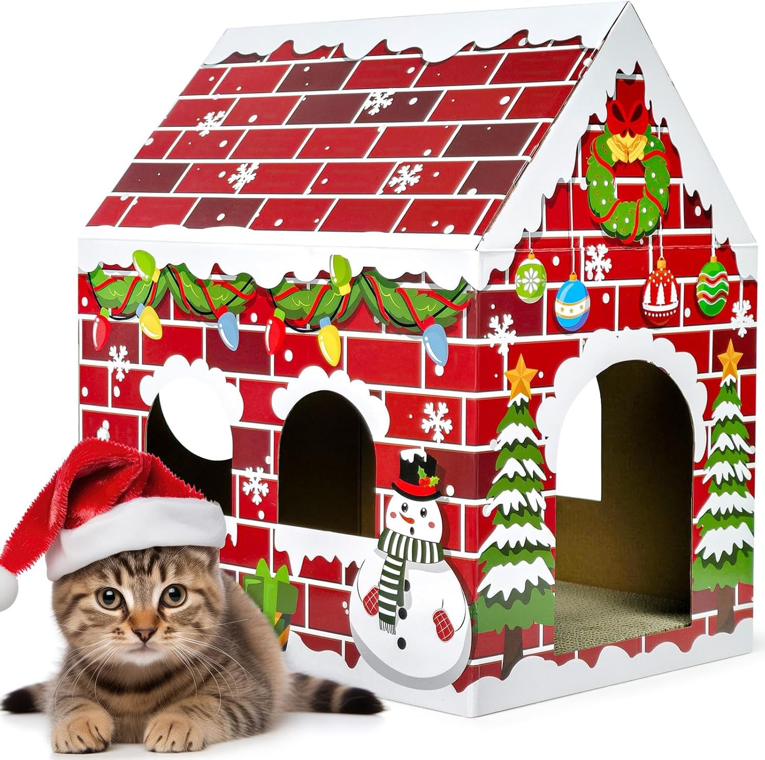 cinrobiye-cardboard-cat-house-with-scratcher-indoor-cat-condo-cat-cave-hideout-with-scratch-pad-cardboard-cat-playhouse-bed-for-cats-kittens-rabbits-small-pets-mushroom