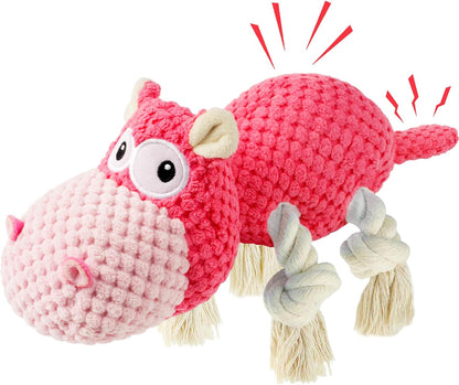 TOOPTATE Hippo Squeaky Dog Toy, Blue, Medium | Cute Plush Design, Rope Legs for Tugging, Helps Keep Dogs Busy, Suitable for Small, Medium, and Large Dogs9