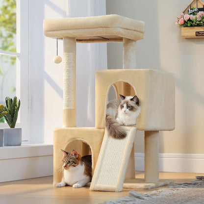 PAWZ Road 30" Cat Tower, Small Cat Tree with 2 Condos for Indoor Cats | Cat Trees for Small Cats,Cat Houses with Scratching Ramp and Posts,Dual Condos&Top Perch for Multi-Cat9