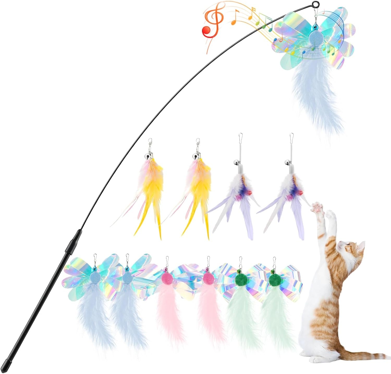 pawaboo-feather-teaser-cat-toy-interactive-wand-with-extra-long-34-5-wand-and-small-bell-fun-exerciser-playing-toy-for-kittens-or-cats-brown-feather