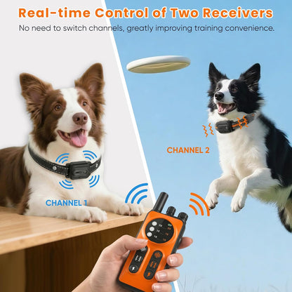 Dog Shock Collar 2 Dogs, 3300Ft Dog Training Collar with Remote, Real-Time Dual-Channel Remote with 3 Training Modes, Beep, Vibration, Safety Shock, Light, Fits 8-120 Lbs All Breeds Sizes - Orange2