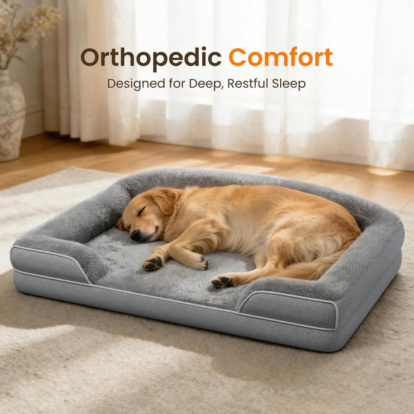 Orthopedic Dog Bed for Extra Large Dogs, 45"X30" XL Dog Couch Bed | Egg Crate Foam for Pressure Relief, Cozy Bolster Sofa Design, Waterproof Removable Washable Cover, Non Slip Bottom Light Grey3