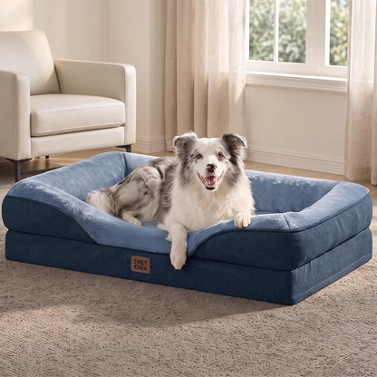 EHEYCIGA Orthopedic XL Dog Bed for Large Sized Dog, 42X30 Inch Extra Large Memory Foam Dog Couch Bed with Sides, Waterproof Liner & Washable Removable Cover, Bolster Pet Sofa, Grey24