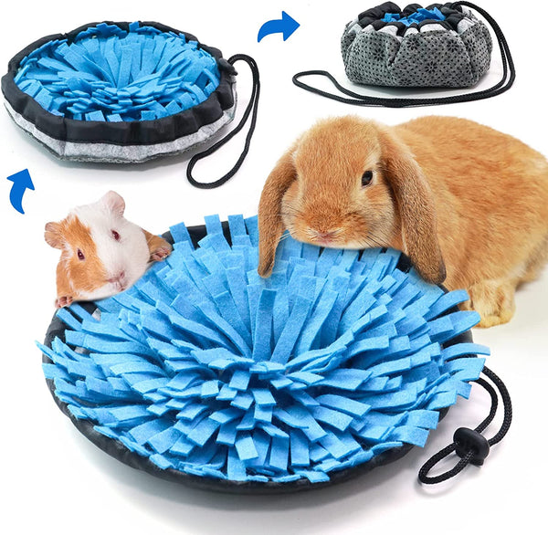Rabbit Foraging Mat, Interactive Feed Game for Boredom, Small Pet Puzzle Toy, OVMKOV 9.44" X 9.44" Polar Fleece Snuffle Pad Bed Nosework Feeding Mat for Bunny Hamster Guinea Pigs Ferrets Chinchillas1