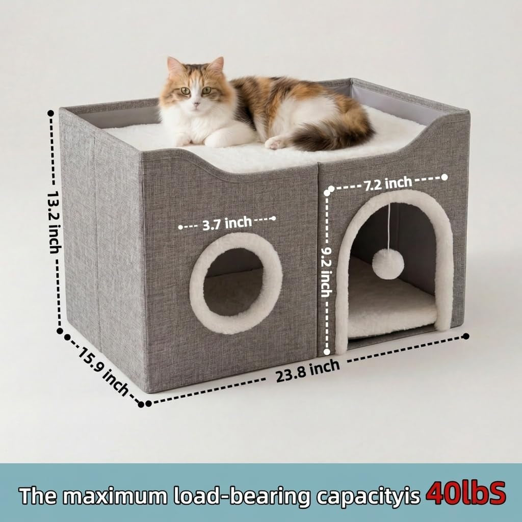 eolahalcy-cat-beds-for-indoor-cats-large-cat-cave-for-pet-cat-house-with-fluffy-ball-hanging-and-scratch-pad-foldable-cat-houses-for-large-indoor-cats-cat-hideaway-23-8x15-9x13-2-inches-grey